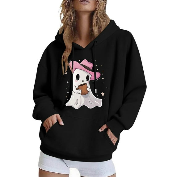 Craaazy Halloween Sweatshirt For Women Long Sleeve Hooded Tops With Pocket Halloween Printed Casual Loose Sweatshirt Gifts For Women
