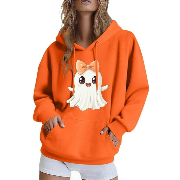 Craaazy Halloween Sweatshirt For Women Long Sleeve Hooded Tops With Pocket Halloween Printed Casual Loose Sweatshirt Gifts For Women