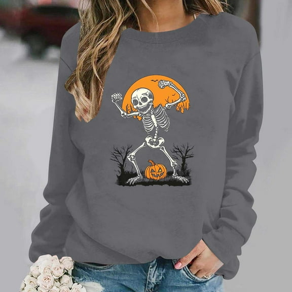 Craaazy Halloween Sweatshirt Long Sleeved Crewneck Shirts Halloween Spooky Season Ghost Print Tops Halloween Pullover Gifts For Women