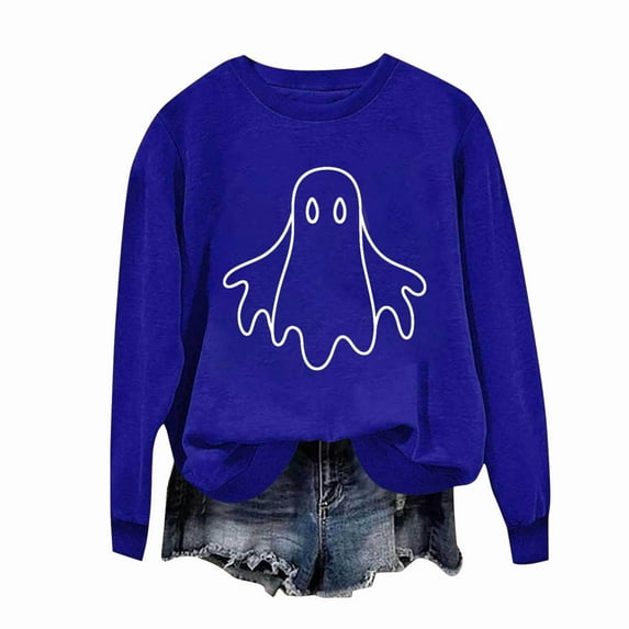 Craaazy Halloween Sweatshirt Long Sleeved Crewneck Shirts Halloween Spooky Season Ghost Print Tops Halloween Pullover Gifts For Women