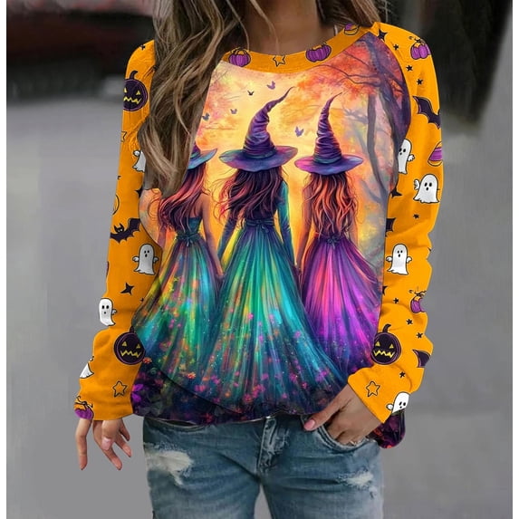 Craaazy Halloween Sweatshirts For Women Loose Long Sleeve Round Neck Shirts Women's Halloween Printed Pullover Tops Fall Crew Neck Sweatshirt Gifts For Women