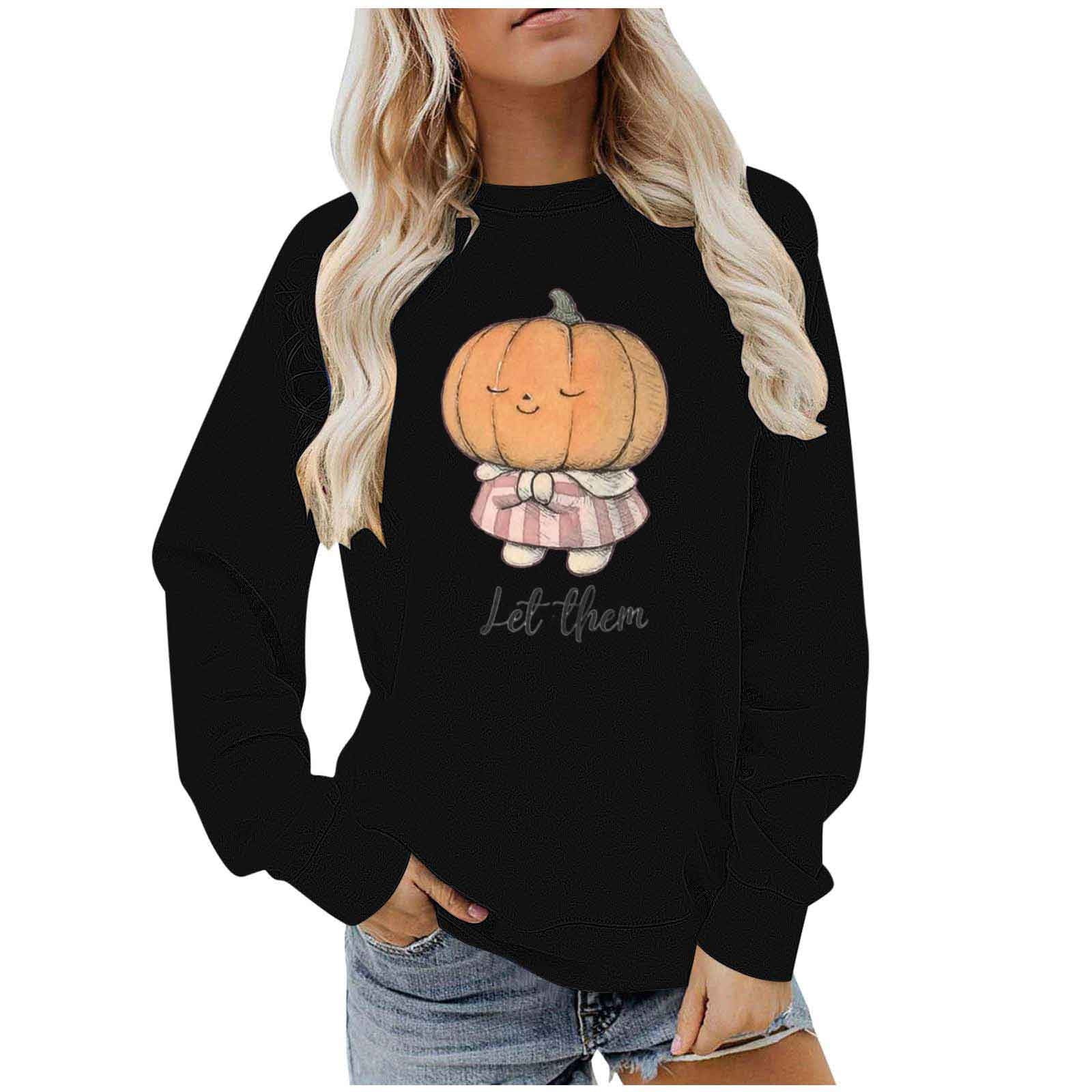 Orange Spooky Season Ghost Print Ribbed Pullover Sweatshirt