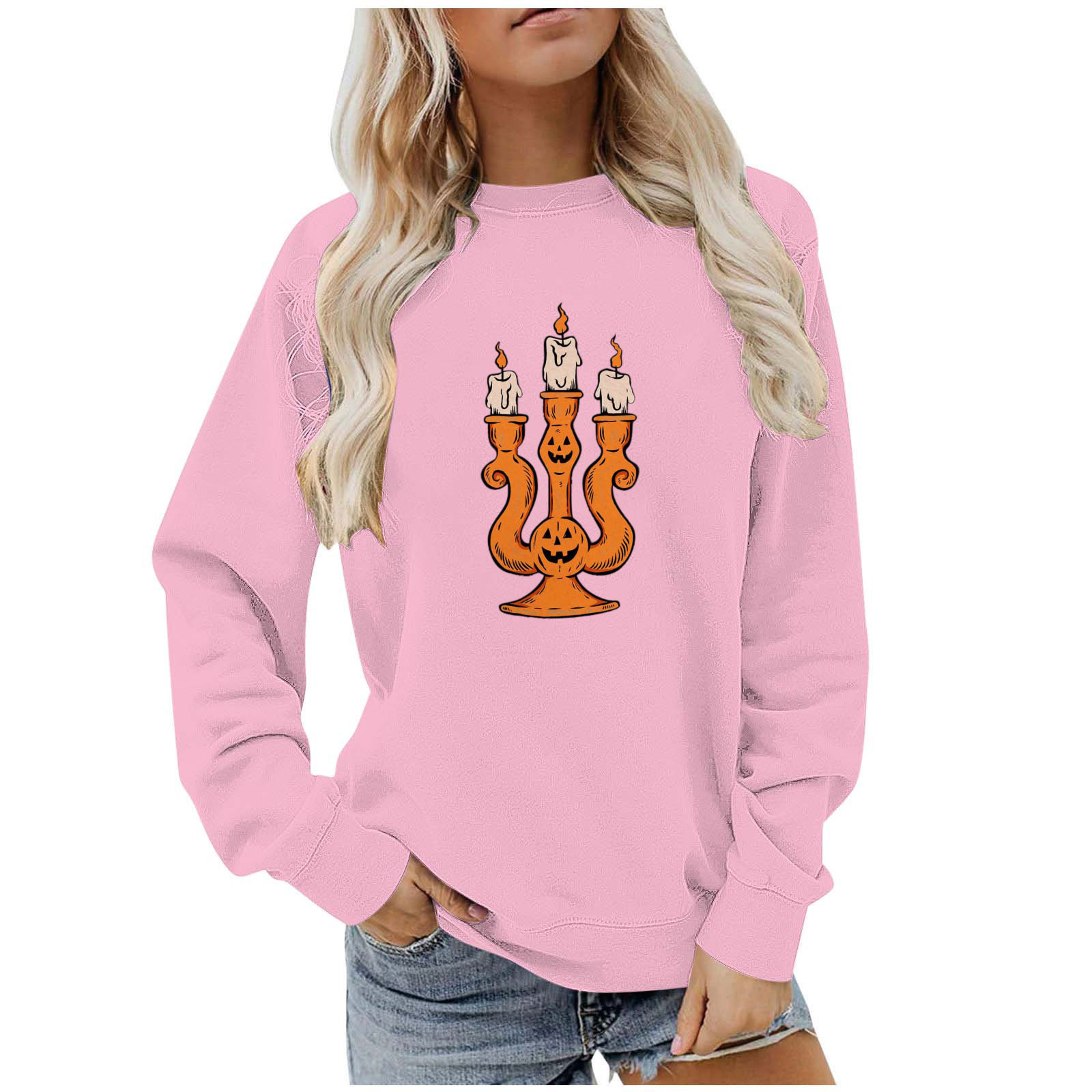 Halloween Ghost Pumpkin Bat Print Round Neck Pullover Sweatshirt main image 0