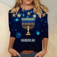 thumbnail image 1 of Craaazy Hanukkah Shirts for Women Athletic Casual Menorah Printed Round Neck 3/4 Sleeve T-shirts Gifts, 1 of 5