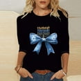 thumbnail image 1 of Craaazy Hanukkah Shirts for Women Athletic Casual Menorah Printed Round Neck 3/4 Sleeve T-shirts Gifts, 1 of 4