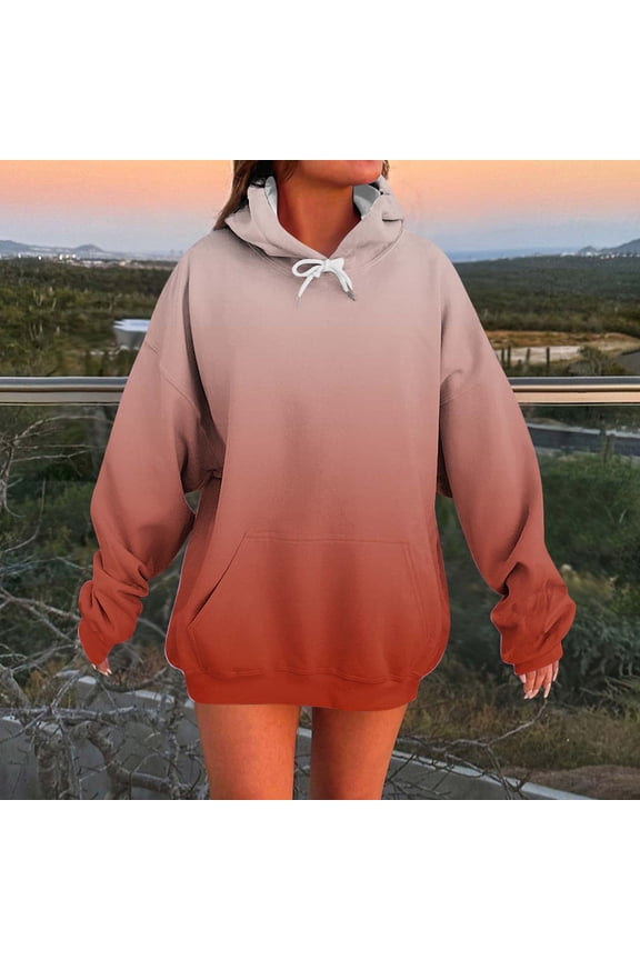 Hooded Sweatshirts For Women Printed Long Sleeve Tops Drawstring Comfy Blouse With Pockets Gifts For Women