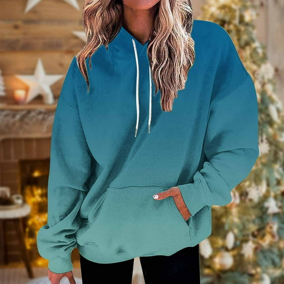 Craaazy Hoodies For Women Long Sleeve Oversized Hoodies Loose Fashion Pockets Pullover Tops Gradient Printed Hooded Sweatshirts Gifts For Women