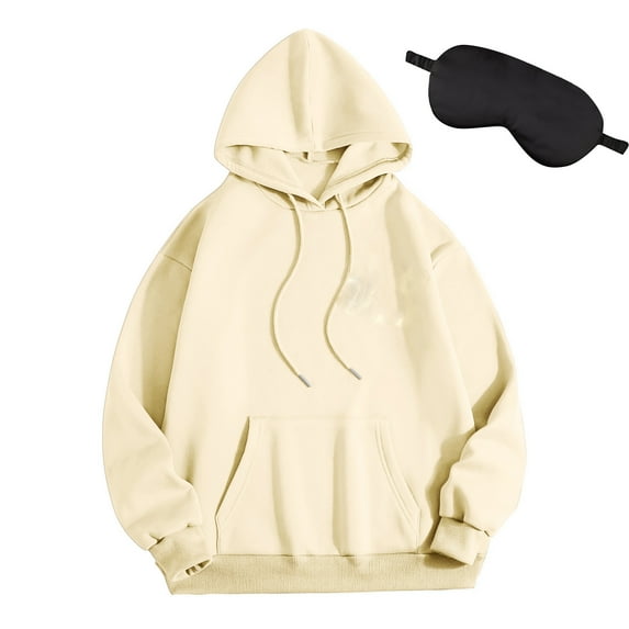 Craaazy Hoodies For Women Solid Color Hooded Long Sleeve Sweatshirts Loose Pocket Pullover Tops With Drawstring Gifts For Women