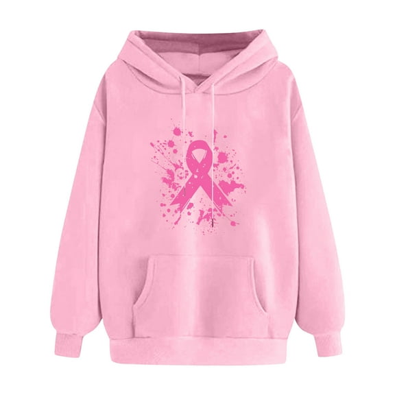 Craaazy Hoodies for Women Breast Cancer Awareness Pink Ribbon Hooded Sweatshirt Long Sleeve Drawstring Hoodie with Pockets Bow Graphic Pullover Tops Gifts