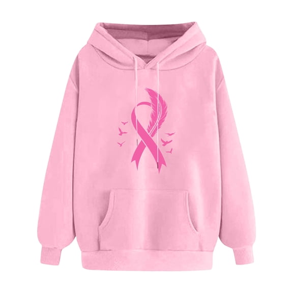 Craaazy Hoodies for Women Breast Cancer Awareness Pink Ribbon Hooded Sweatshirt Long Sleeve Drawstring Hoodie with Pockets Bow Graphic Pullover Tops Gifts
