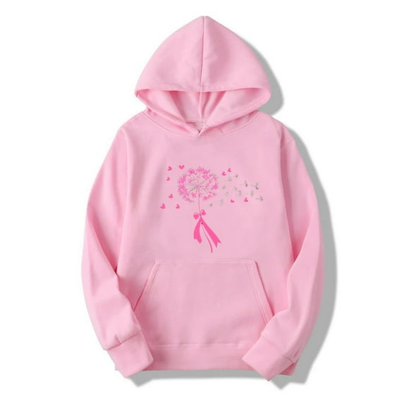 Craaazy Hoodies for Women Breast Cancer Awareness Pink Ribbon Hooded Sweatshirt Long Sleeve Hoodie with Pockets Bow Graphic Pullover Tops Gifts