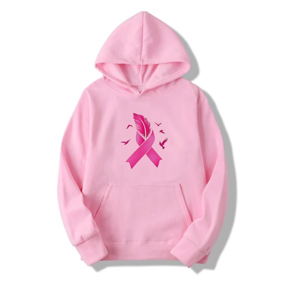 Craaazy Hoodies for Women Breast Cancer Awareness Pink Ribbon Hooded Sweatshirt Long Sleeve Hoodie with Pockets Bow Graphic Pullover Tops Gifts