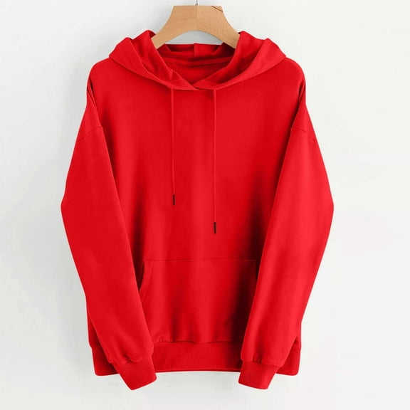 Craaazy Hoodies for Women Long Sleeve Hooded Tops Solid Color Fall Sweatshirts Drawstring Tops with Pockets Gifts For Women