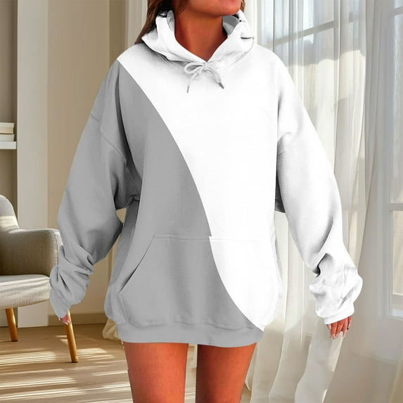 Craaazy Hoodies for Women Long Sleeve Loose Sweatshirts Striped Color Block Polka Dot Print Pocket Pullover Tops Gifts