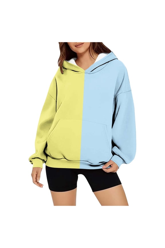 Hoodies for Women Long Sleeve Loose Sweatshirts Striped Color Block Polka Dot Print Pocket Pullover Tops Gifts