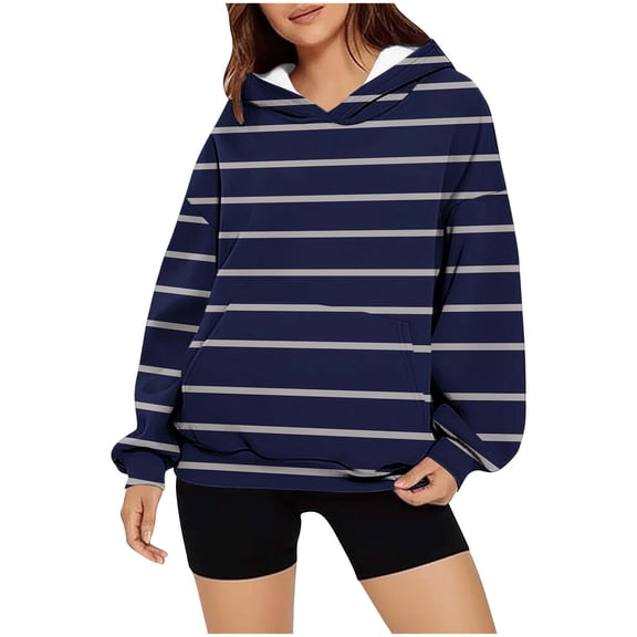 Craaazy Hoodies for Women Long Sleeve Loose Sweatshirts Striped Polka Dot Print Pocket Pullover Tops Gifts