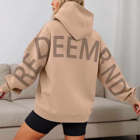 Craaazy Hoodies for Women Long Sleeve Oversized Sweatshirts Letter Prints Loose Pocket Pullover Womens Shirts Gifts