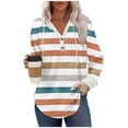 thumbnail image 1 of Craaazy Hoodies for Women Striped Printed Drawstring Long Sleeve Button V Neck Casual Shirts Gifts, 1 of 5