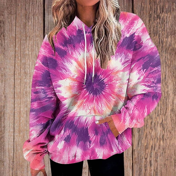 Craaazy Hoodies for Women Tie Gifts Dye Long Sleeve Casual Colorful Pullover Hoodie Fall Sweater Oversized Drawstring Hooded Swea tshirt With Pocket