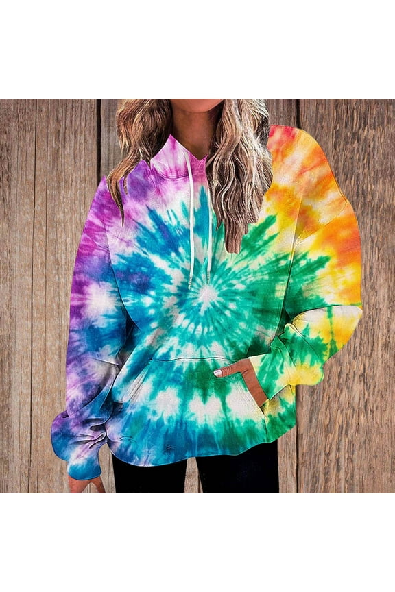 Hoodies for Women Tie Gifts Dye Long Sleeve Casual Colorful Pullover Hoodie Fall Sweater Oversized Drawstring Hooded Swea tshirt With Pocket