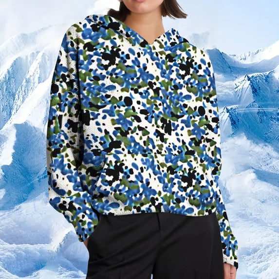 Craaazy Knit Hoodies for Women Fall Winter Colorful Prints Graphic Pullover Loose Sweatshit Long Sleeve Gifts Casual Hooded Sweat shirts