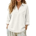 thumbnail image 1 of Craaazy Ladies Casual Collared V-Neck Long Sleeve Tops, Chest Pocket Blouse for Spring & Summer Daily Wear Gifts, 1 of 6