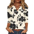 thumbnail image 1 of Craaazy Ladies Fashion 3/4 Sleeve Topss, V Neck Pleated Printed Casual Shirt, Relaxed Fit Comfy Tee for Everyday Outfits Gifts, 1 of 8