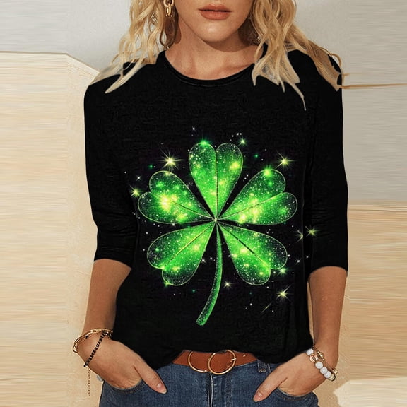 Craaazy Ladies' St. Patrick's Day Printed Round Neck T-shirt Leisure Tops Gifts