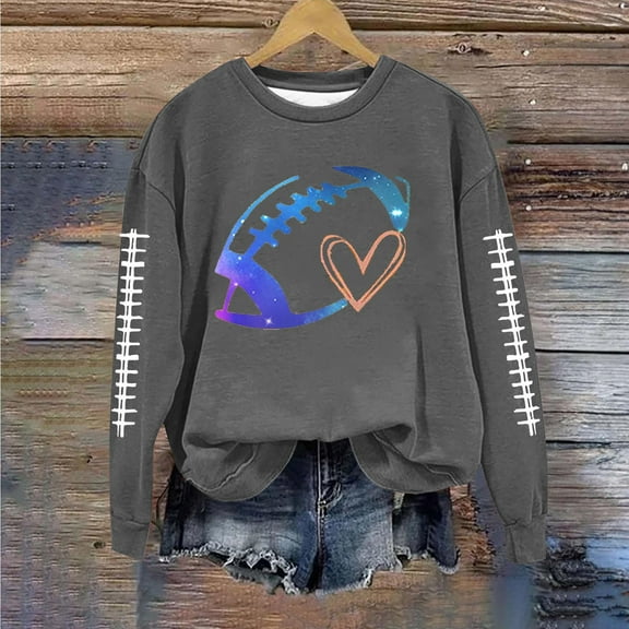 Craaazy Long Sleeve Shirts For Women Casual Solid Color Crewneck Sweatshirts Rugby Printed Shirt Pullover Sweatshirts Gifts For Women