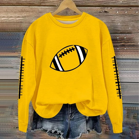 Craaazy Long Sleeve Shirts For Women Casual Solid Color Crewneck Sweatshirts Rugby Printed Shirt Pullover Sweatshirts Gifts For Women