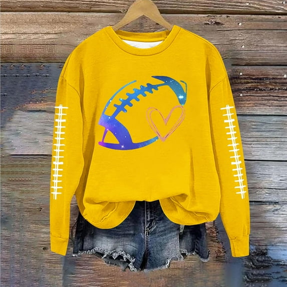 Craaazy Long Sleeve Shirts For Women Casual Solid Color Crewneck Sweatshirts Rugby Printed Shirt Pullover Sweatshirts Gifts For Women