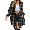 thumbnail image 1 of Craaazy Long Sleeve Shirts For Women Plaid Printed Tops Turn-down Collar Suit Cardigan Woolen Coat With Pockets Gifts For Women, 1 of 8