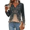 thumbnail image 1 of Craaazy Long Sleeve Shirts for Women V Neck Pleated Button Decorate T-Shirts Tunic Tops Casual Blouses Loose Fashion Printed Fall Tees Gifts For Women, 1 of 5
