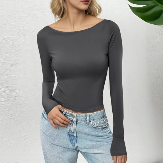 Craaazy Long Sleeve Shirts for Women Crew Neck Skinny Going Out Tops Casual Blouse Gifts for Women