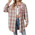thumbnail image 1 of Craaazy Long Sleeve Shirts for Women Plaid Printed Tops Turn-down Collar Cardigan Coat with Pockets Gifts for Women, 1 of 3