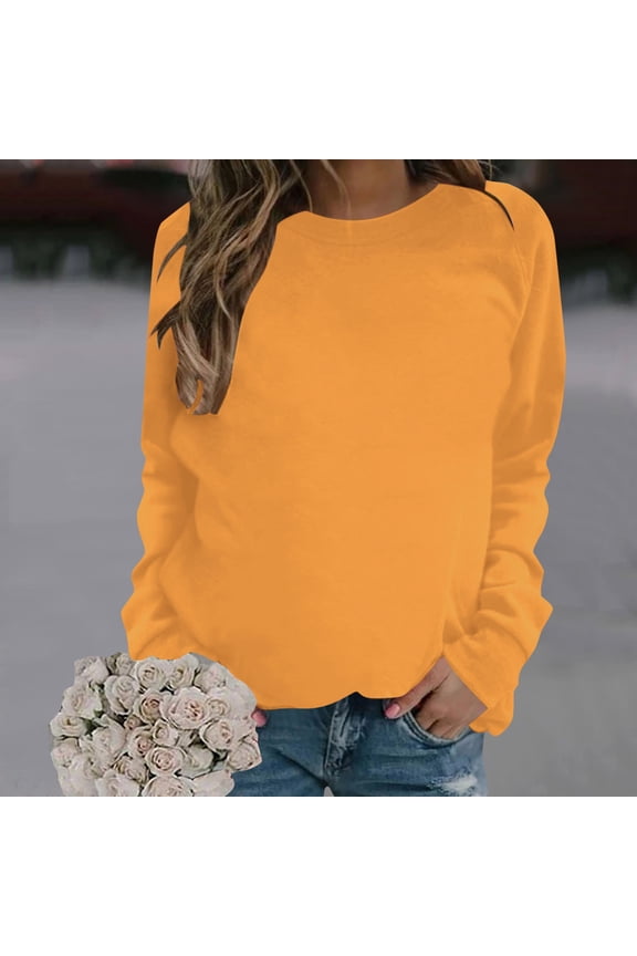 Long Sleeve Shirts for Women Solid Color Tunic Shirts Crewneck Loose Comfy Blouses Gifts For Women