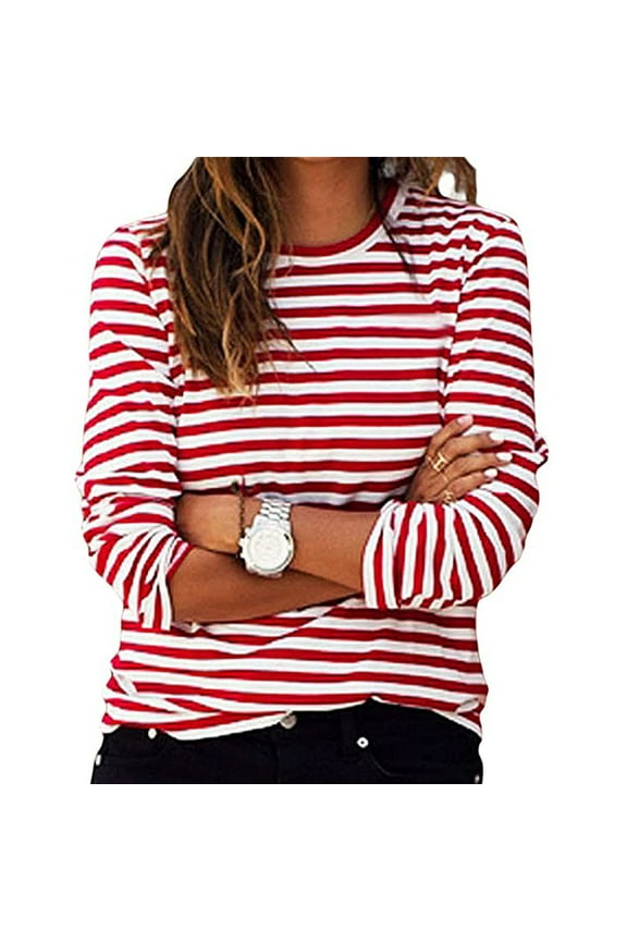Long Sleeve Shirts for Women Striped Crewneck Long Sleeve Shirt Fall Winter Casual Tshirt Gifts for Women