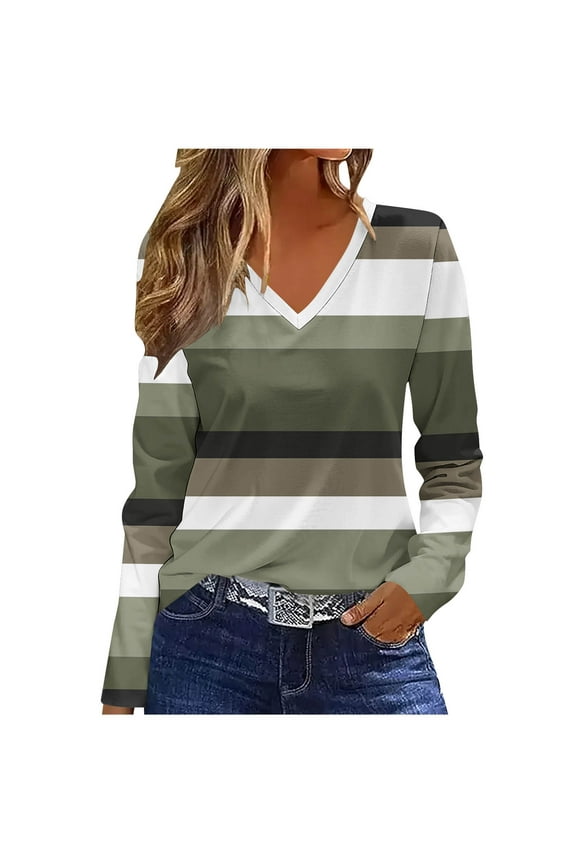 Long Sleeve Shirts for Women V Neck Fall Tops Vintage Floral Gifts Printed Tunic Tops