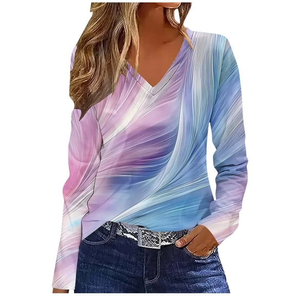 Craaazy Long Sleeve Shirts for Women V Neck Fall Tops Vintage Floral Gifts Printed Tunic Tops