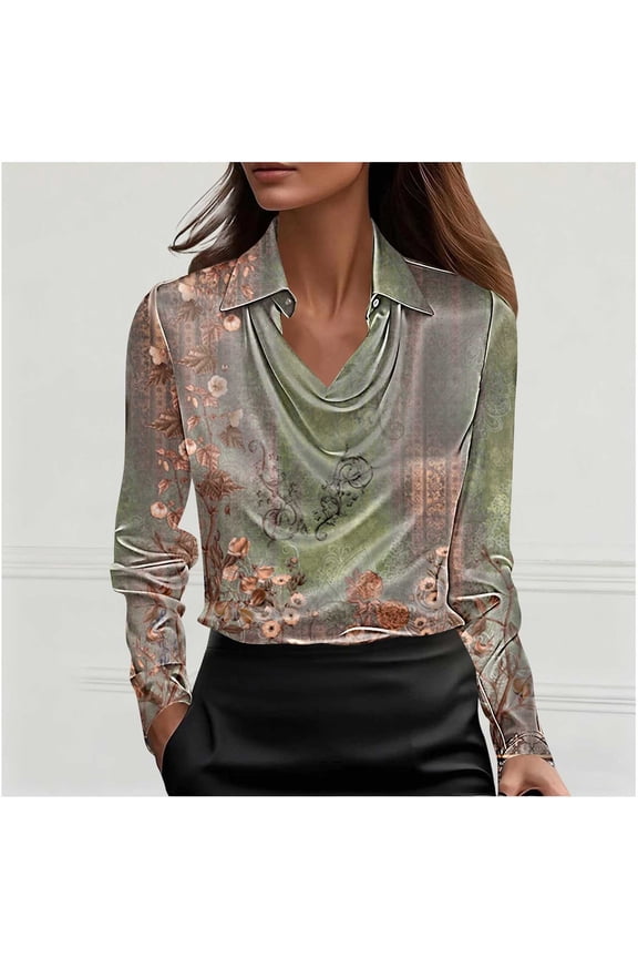Long Sleeve Tops for Women Casual Cowl Neck Long Sleeve Lapel Shirts Gifts