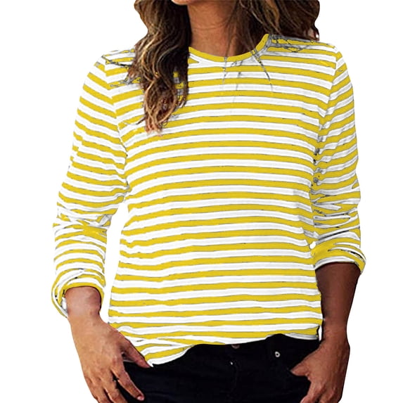 Craaazy Long Sleeve Tops for Women Color Striped Crewneck Fall Winter Casual Clothes Gifts