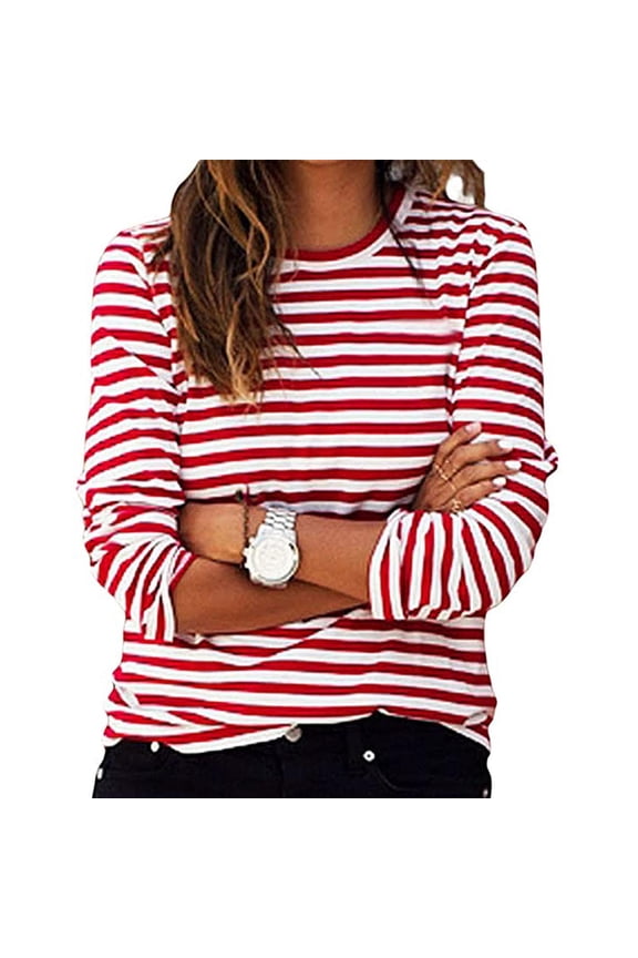 Long Sleeve Tops for Women Color Striped Crewneck Fall Winter Casual Clothes Gifts