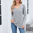 thumbnail image 1 of Craaazy Long Sleeved V-Neck Shirts for Women Solid Color Casual Curved Hem Tunic Tops Gifts, 1 of 8