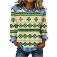 thumbnail image 1 of Craaazy Loose Fit Women's Green Spirit Prints Denim Patchwork St Patricks Day Long Sleeve T Shirts Gifts, 1 of 5