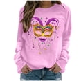 thumbnail image 1 of Craaazy Mardi Gras Clothing for Women Round Neck Long Sleeve Carnival Shirts Gifts, 1 of 6