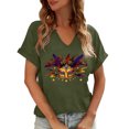 thumbnail image 1 of Craaazy Mardi Gras Shirts for Women Short Sleeve Casual Carnival Printed V-neck T-shirts Gifts, 1 of 6
