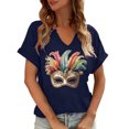 thumbnail image 1 of Craaazy Mardi Gras Shirts for Women Short Sleeve Casual Carnival Printed V-neck T-shirts Gifts, 1 of 6