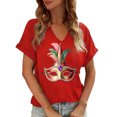thumbnail image 1 of Craaazy Mardi Gras Shirts for Women Short Sleeve Casual Carnival Printed V-neck T-shirts Gifts, 1 of 6