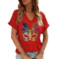 thumbnail image 1 of Craaazy Mardi Gras Shirts for Women Short Sleeve Casual Carnival Printed V-neck T-shirts Gifts, 1 of 6