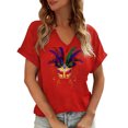 thumbnail image 1 of Craaazy Mardi Gras Shirts for Women Short Sleeve Casual Carnival Printed V-neck T-shirts Gifts, 1 of 6